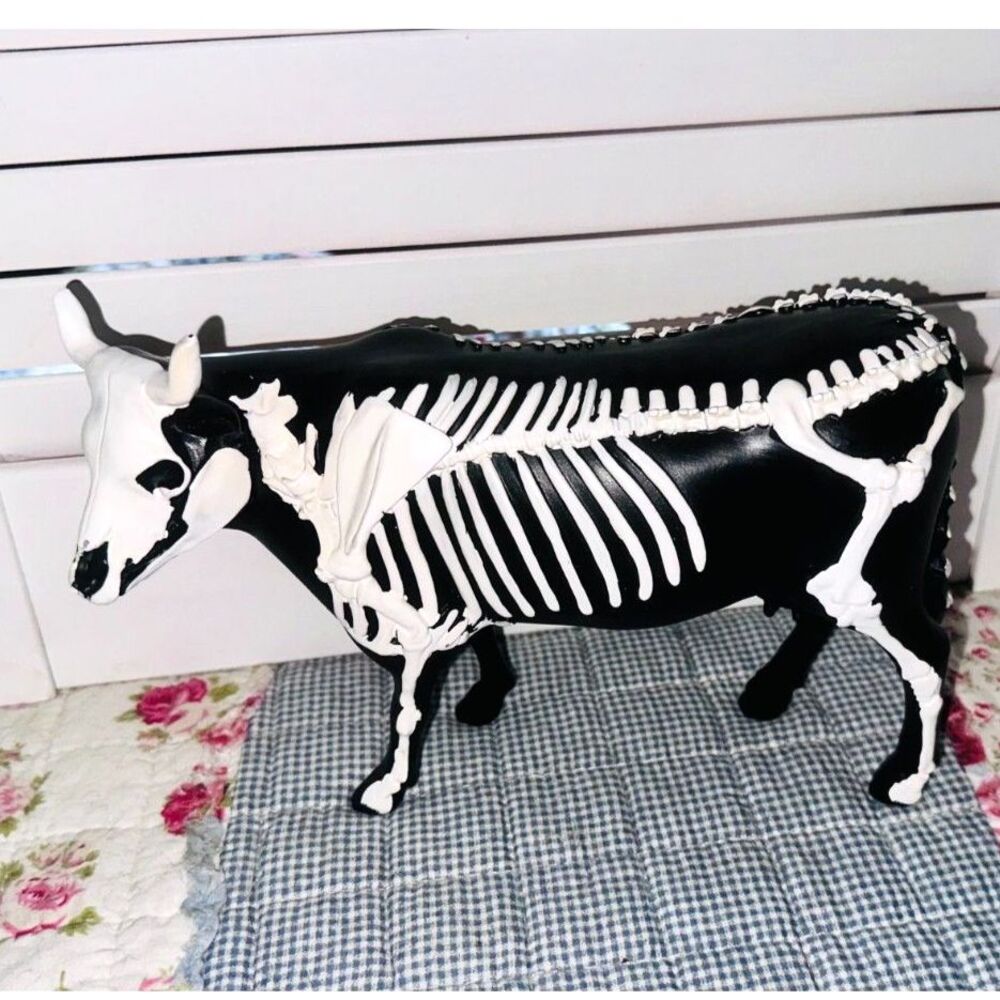 Red Shed Cow Skeleton Halloween Decor Farmhouse Spooky Resin Figure